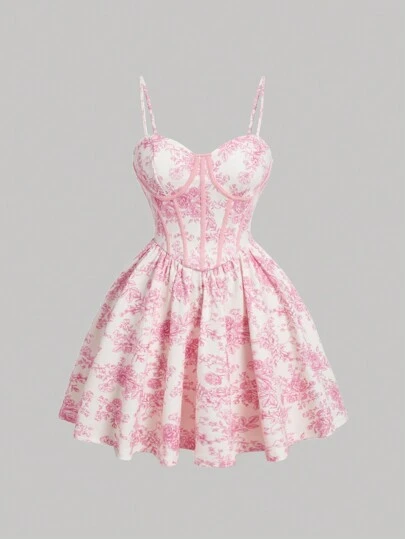 SHEIN MOD 女士花卉印花细肩带连衣裙