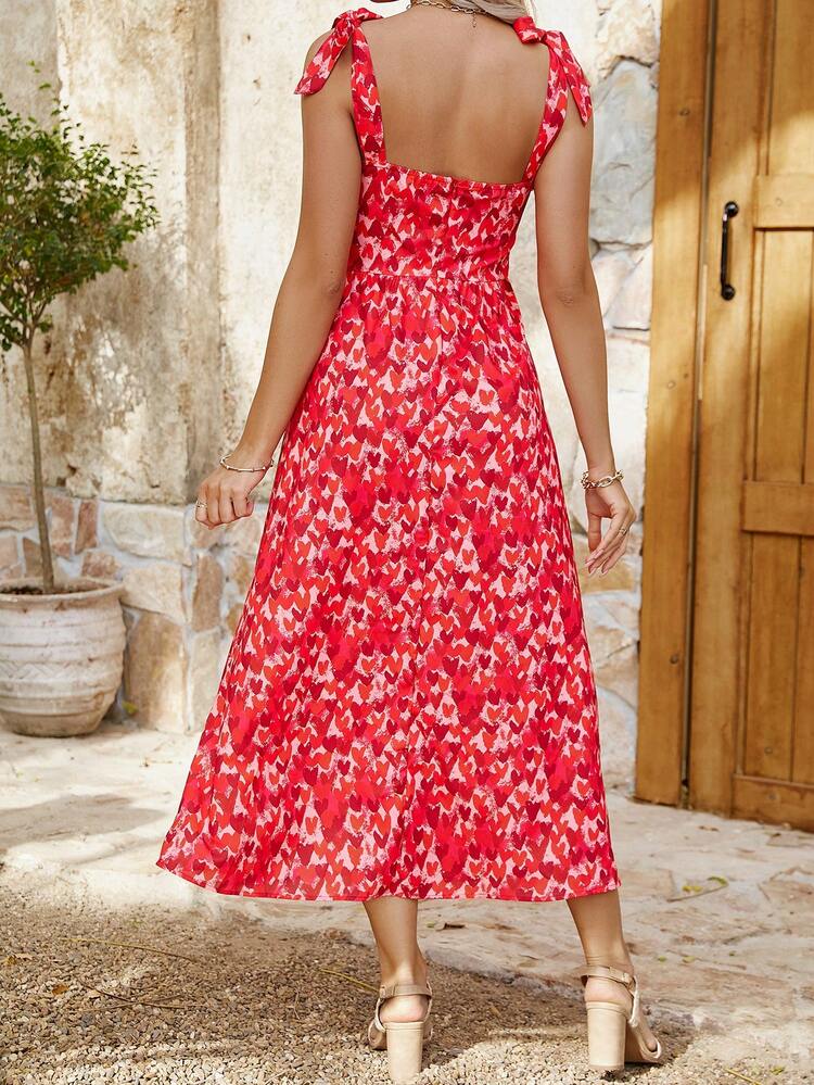 Women's Heart Print Spaghetti Strap Dress