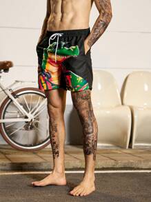 Surfspeed Men's Cartoon Dinosaur Pattern Beach Shorts - Multicolor - View 6