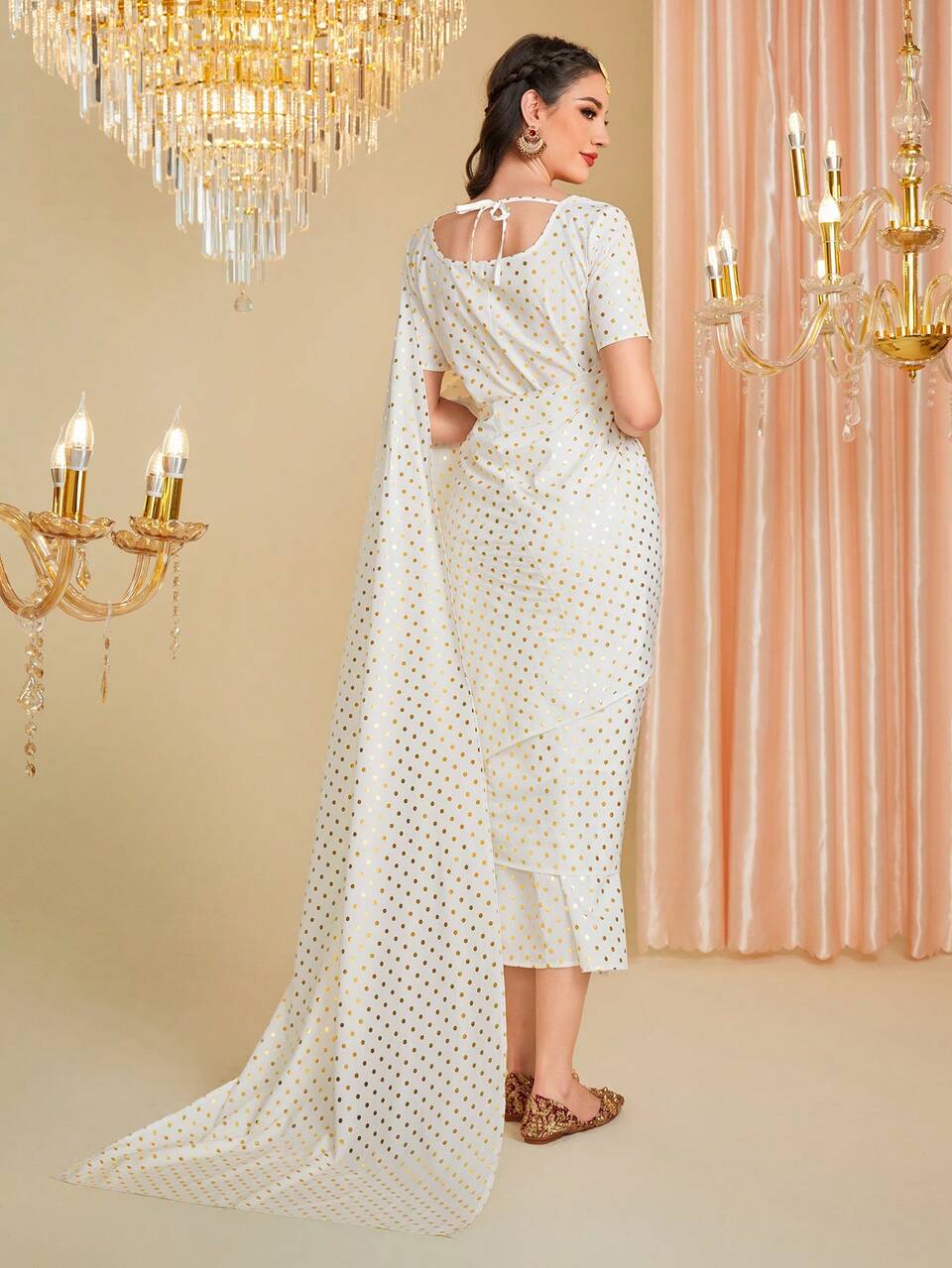 Women's Polka Dot Print Dress With Gold Foil Detail