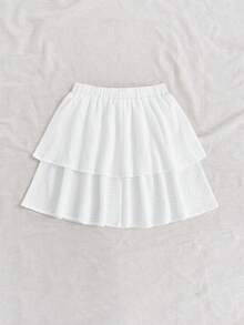 Soleia Women's Double Layer Ruffle Hem Skirt - White - View 2