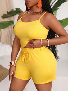 Slaydiva Bộ áo len cardigan không tay và quần short thường ngày Slayr cỡ lớn 3 món, mùa hè - Màu vàng - Xem 6