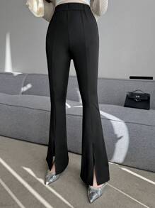 DAZY Quần ống loe cạp cao ôm vừa vặn và viền xẻ cho nữ - màu đen - Xem 5