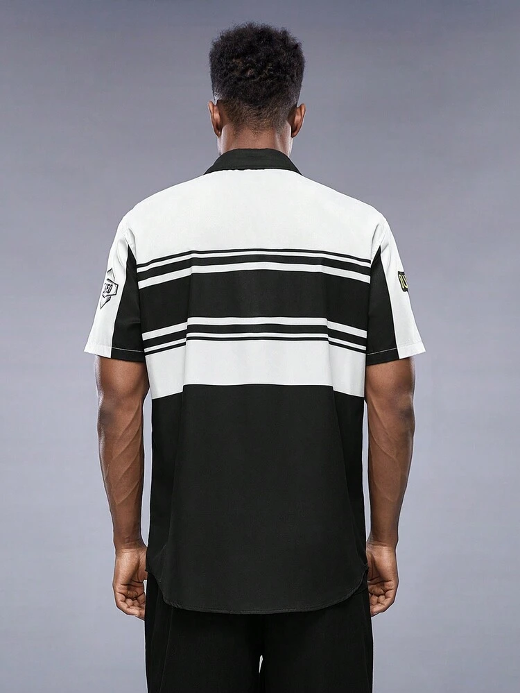 Men'S Color Block Letter Printed Shirt