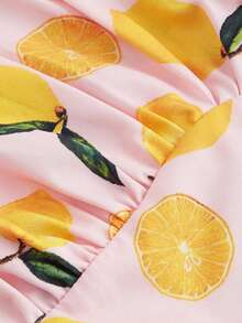 SHEIN MOD Plus Size Lemon Print Puff Sleeve Shirt - Pink - View 4