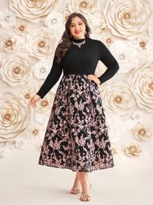 Modelyn Plus Size Solid Color Top And Floral Print Skirt Two-Piece Set 2 Piece Set