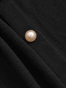 FRIFUL Của phụ nữ Lưới Ngắn tay Hình vuông Đường viền cổ áo Áo thun Với nút Chỉnh trang - màu đen - Xem 8