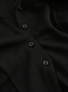 SHEIN MOD Áo ba lỗ màu trơn cho nữ mùa hè có nút cài phía trước - màu đen - Xem 3