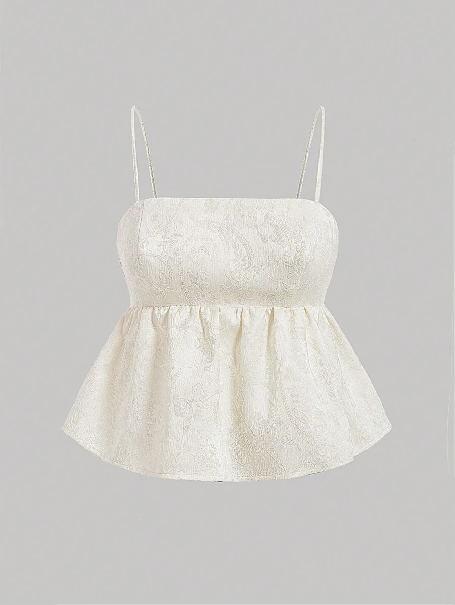 SHEIN MOD Plus Size Ruffle Hem Jacquard Cami Top - Beige - View 1