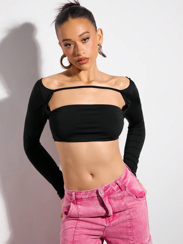Women's Sexy Solid Color Off Shoulder Hollow Out Crop Top
