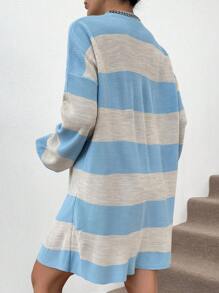 EURMUSE Two Tone Drop Shoulder Sweater Dress - Baby Blue - View 2