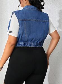 CovetEZ Kích thước lớn Của phụ nữ Quần skinny Denim Áo vest Với Hem - Rửa trung bình - Xem 2