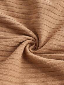 SHEIN Solid Color Off-Shoulder Long Sleeve Maternity Ribbed Dress - Khaki - View 3