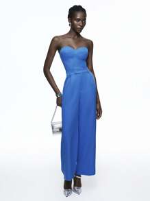 Maija Quý cô Bustier Áo không dây - Màu xanh lam - Xem 5