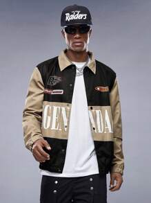 Manfinity RebelGame Men 1pc Letter Graphic Colorblock Zip Up Jacket - Multicolor - View 1