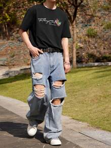 Manfinity VCAY Men's Knitted Crewneck Short Sleeve T-Shirt - Black - View 5