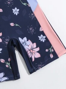 SHEIN 年輕女孩用印花拉鍊半前開連體泳衣 - 彩色 - 查看 4