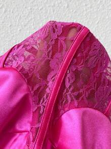 Allurite Lace Insert Bandeau Dress - Hot Pink - View 6