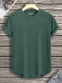 Manfinity Dauomo Men's High Low Hem Tee - Dark Green - View 1