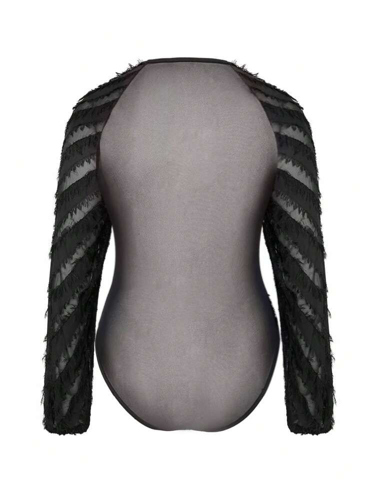 Plus Size Splice Raglan Sleeve Bodysuit