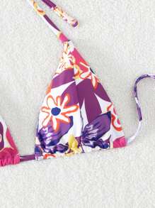 SHEIN Swim Summer Beach Floral Print Halterneck Swimwear Top - Multicolor - View 5