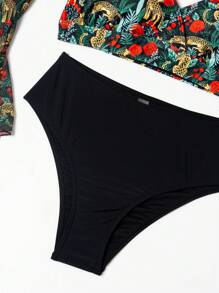 Teen Girl Leopard Print Bikini Set, 3pcs Summer Beach - Black - View 3