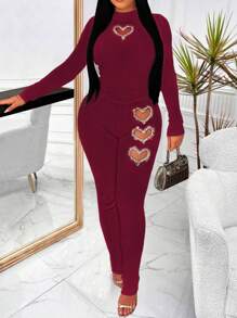 Zolique 女士空心心形閃亮紅色連身衣