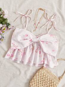 Soleia Vacation Style Shoulder Tie Bowknot Women's Tank Top - Multicolor - View 1