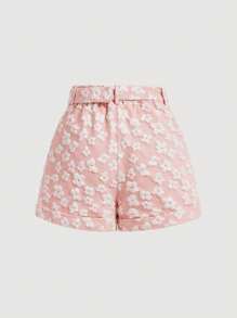 SHEIN MOD Của phụ nữ Hoa Dệt hoa Quần short - Hồng - Xem 2