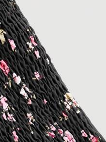 SHEIN MOD Plus Size Puff Short Sleeve Floral Print Dress - Black - View 4