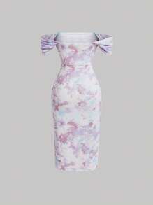 SHEIN MOD 女式露肩綁染短袖連身裙