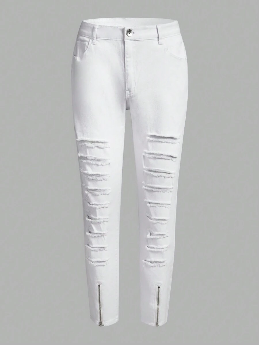 Manfinity Homme Men's Distressed Jeans With Pockets - White - View 1