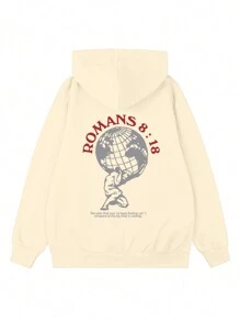 字母印花掉肩帽衫,休閒風格 - 杏色 - 查看 2