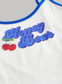 SHEIN MOD Women's Cherry And Letter Printed Tank Top - Blue - View 3