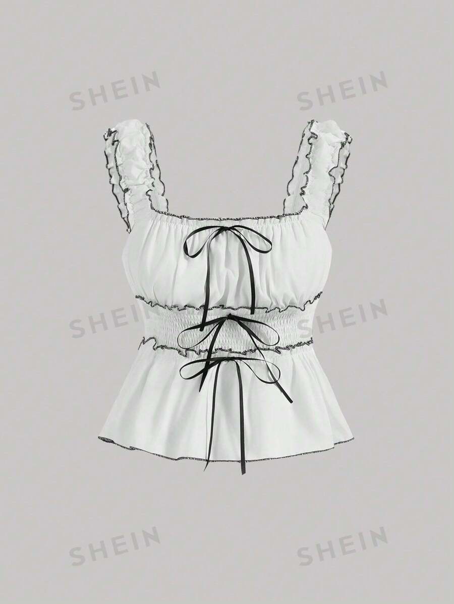 SHEIN MOD Top de tanque decorado con lazo, con bloque de color en el borde