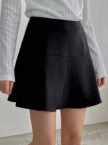 FRIFUL Designer Váy loe lưng cao màu trơn - màu đen - Xem 1