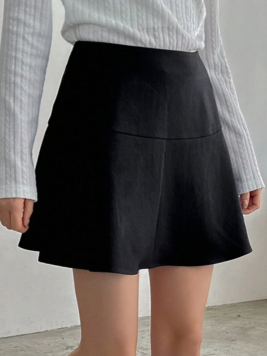 FRIFUL Designer Váy loe lưng cao màu trơn - màu đen - Xem 1