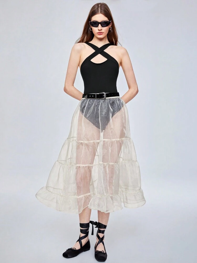 Summer Women's Perspective Cake Apricot Sexy Skirt