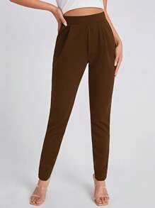 SHEIN Essnce Women's High Waist Skinny Leggings - Coffee Brown - View 4