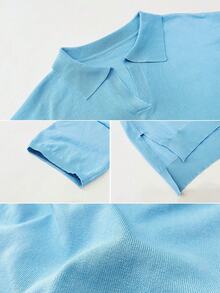 Ladies Solid Color Drop Shoulder Short Sleeve T-Shirt - Blue - View 6