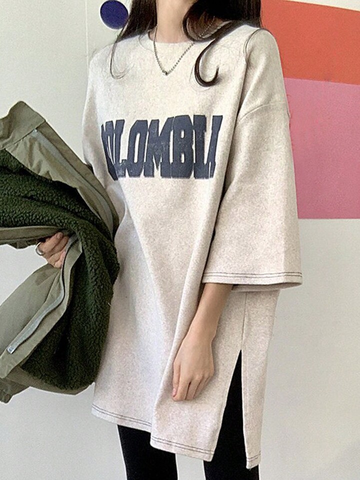 DAZY レター プリント ドロップショルダー オーバーサイズ T