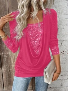 EMERY ROSE Áo Sơ Mi Nữ Dài Tay Cổ Bất Đối Xứng - Màu Hồng Tươi - Xem 6