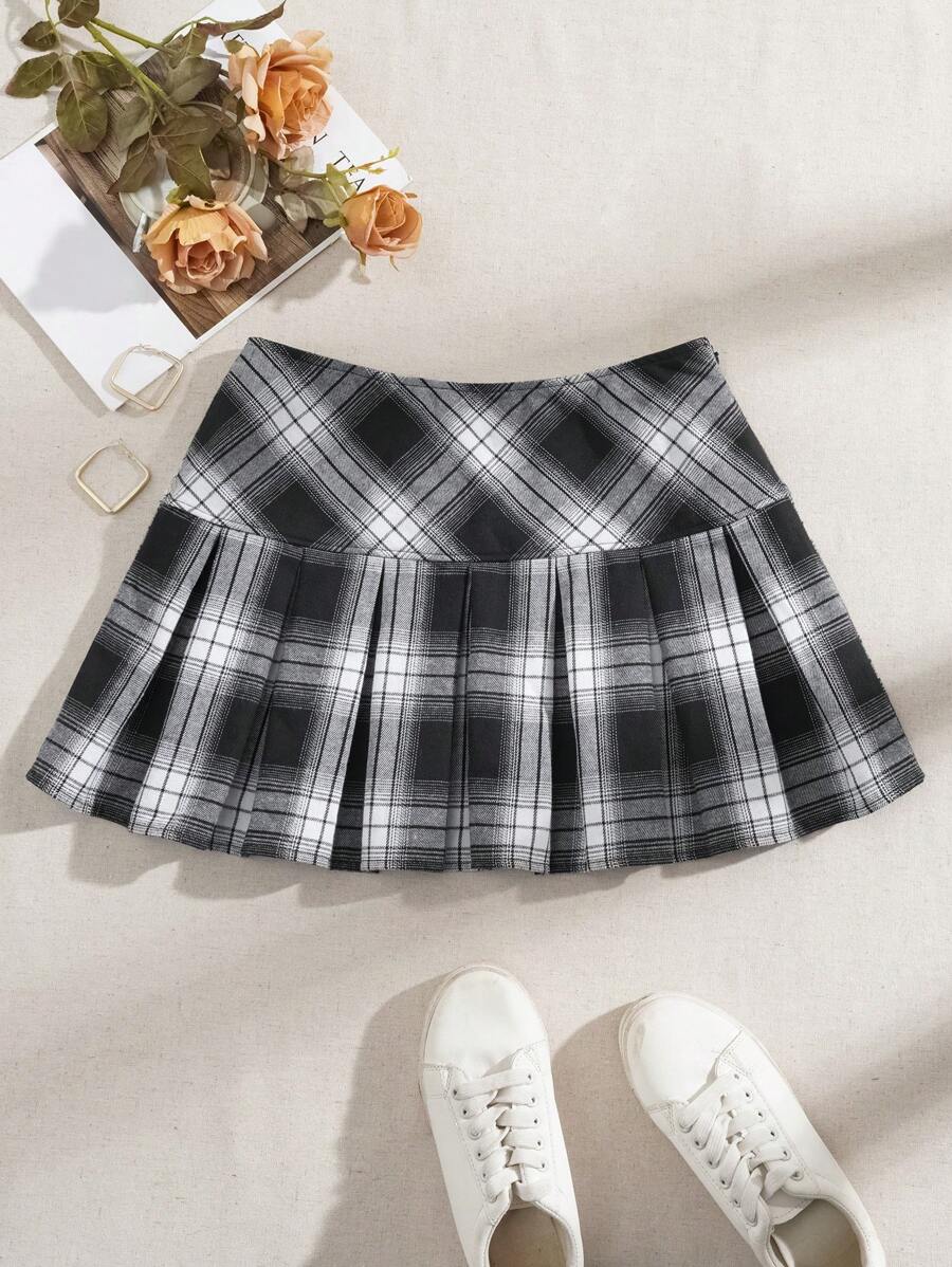 SHEIN EZwear Jupe Femme Tissée À Carreaux Noir Et Blanc - Noir - Voir 1