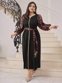 Modelyn Plus Size Women's Arabian Printed Lantern Sleeve Dress Long Evening Dresses - Multicolor - View 6