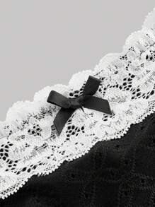 SHEIN MOD Ladies' Lace Trimmed Eyelet Embroidered Cami Tank Top - Black - View 4