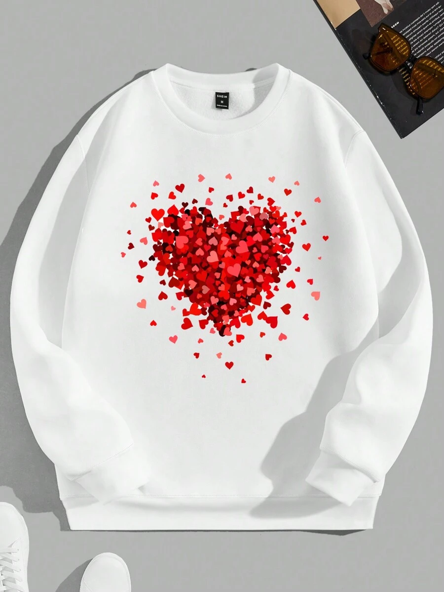 Manfinity RebelGame Loose Fit Men's Casual White Valentine's Day Heart Printed Sweatshirt - White - View 1