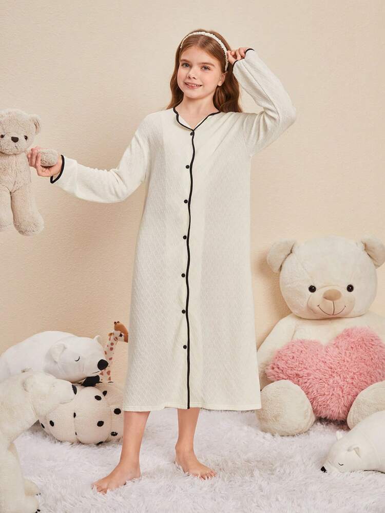 Tween Girls' Loose Cute Color Block Patchwork Wave Hem Homewear