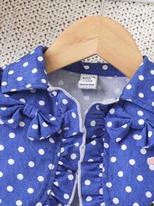 SHEIN Baby Girl Casual And Cute Polka Dot Ruffle Strap Dress And Short Sleeve Jacket Set - Pink - View 5