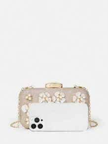 SHEIN Belle Ladies' Gold Flower Evening Clutch - Gold - View 4