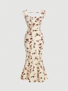 SHEIN MOD Women's Floral Print Fish Tail Dress